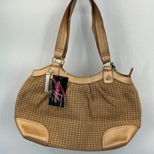 Stone Mountain Gold Caracas #2453-99 Woven Shoulder Bag Leather Trim Handbag Pur